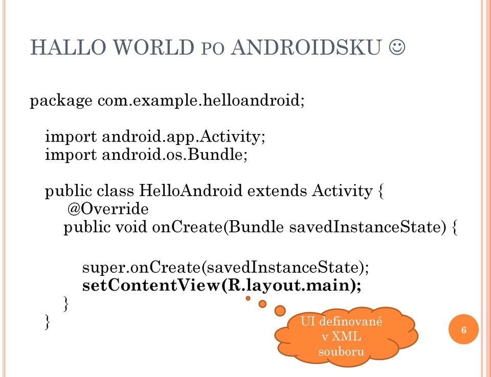 bundle; public class HelloAndroid extends Activity { @Override public void