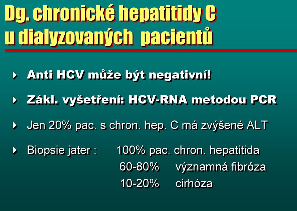 vyšetření: ení: : HCV-RNA metodou PCR Jen 20% pac.. s chron. hep.