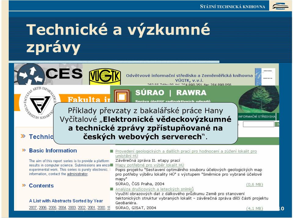 vědeckovýzkumné a technické zprávy zpřístupňované na