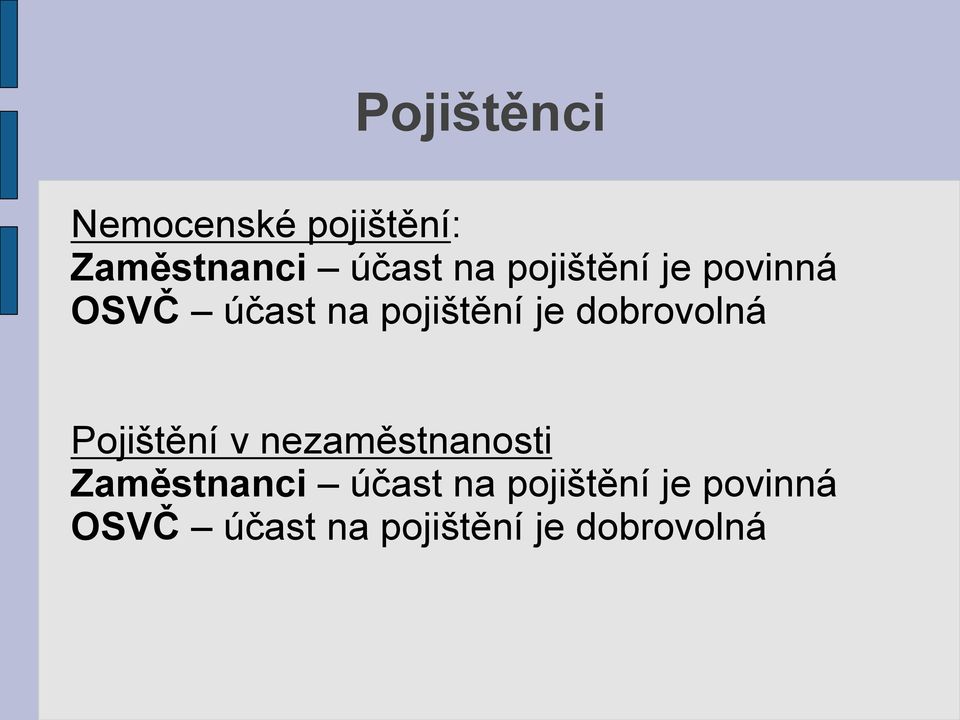 dobrovolná Pojištění v nezaměstnanosti Zaměstnanci