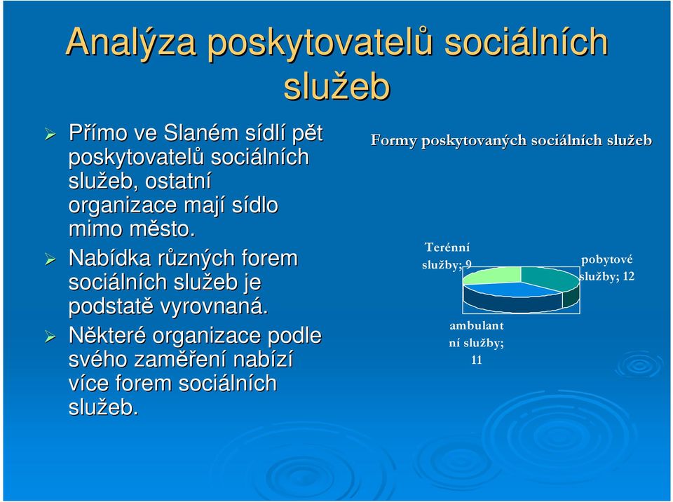 Nabídka různých forem sociálních je podstatě vyrovnaná.