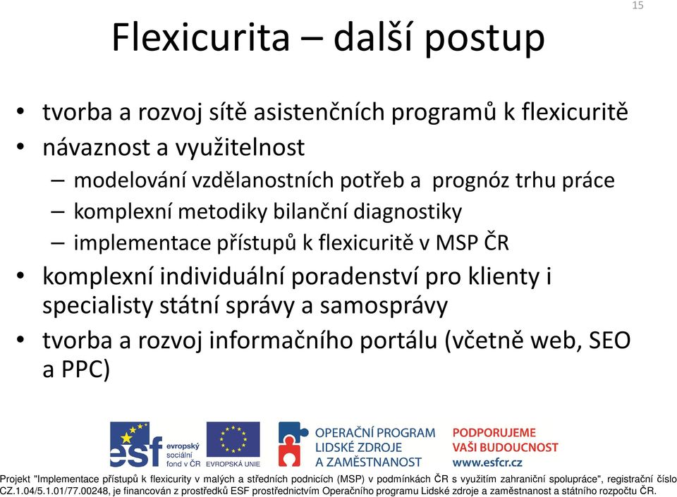 diagnostiky implementace přístupů k flexicuritě v MSP ČR komplexní individuální poradenství pro