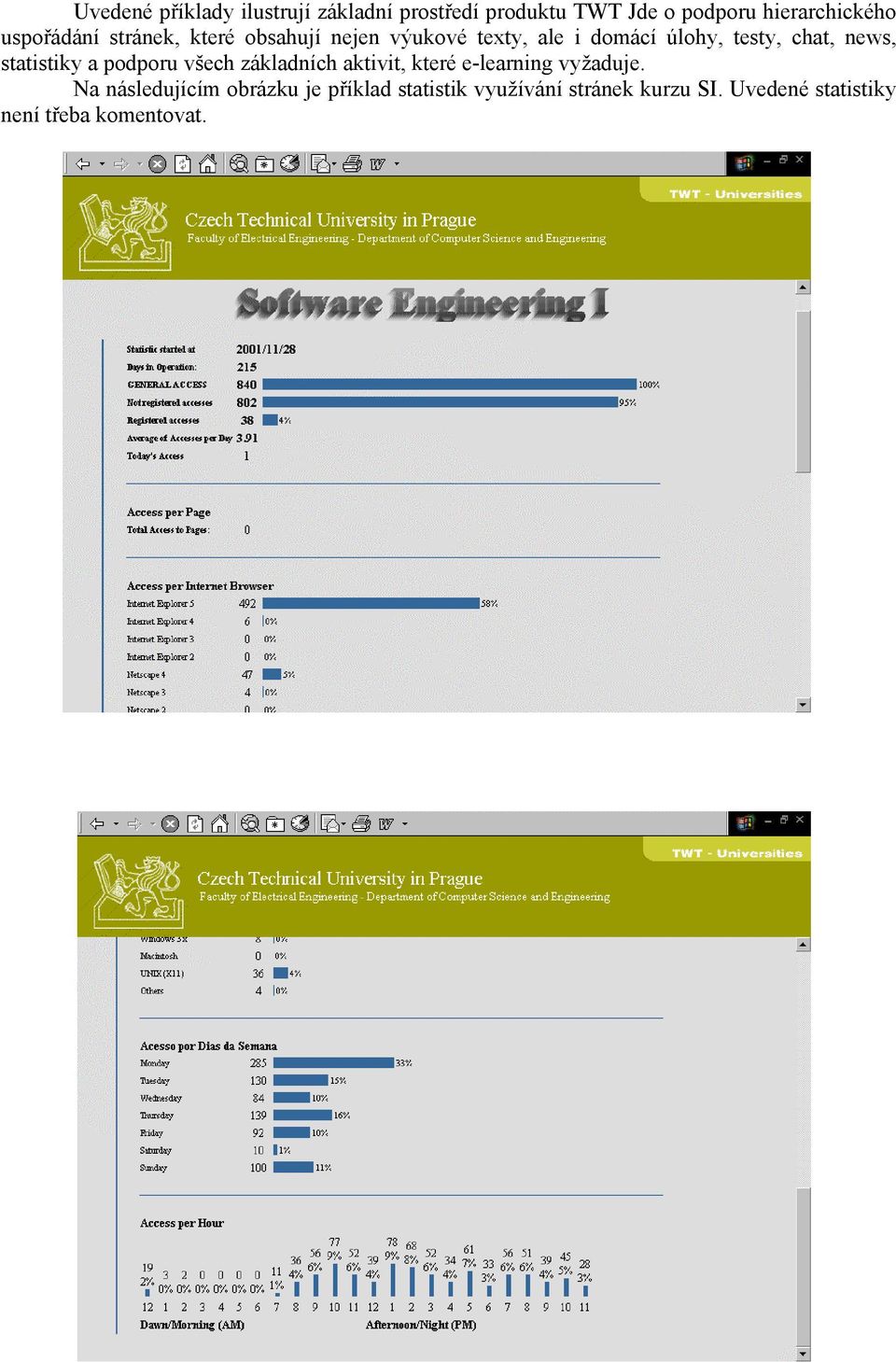 news, statistiky a podporu všech základních aktivit, které e-learning vyžaduje.