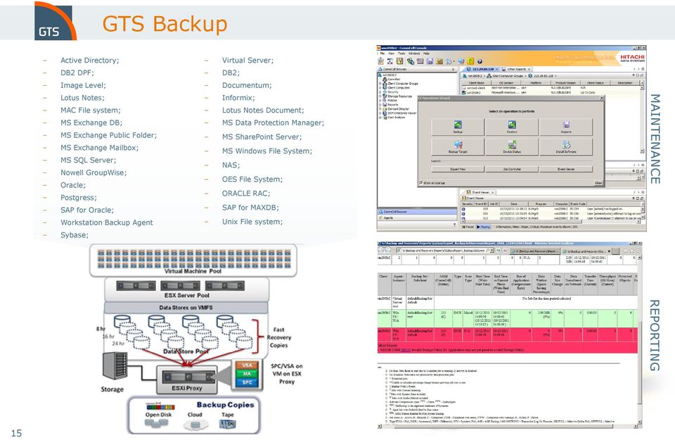 Agent Sybase; Virtual Server; DB2; Documentum; Informix; Lotus Notes Document; MS Data Protection Manager; MS