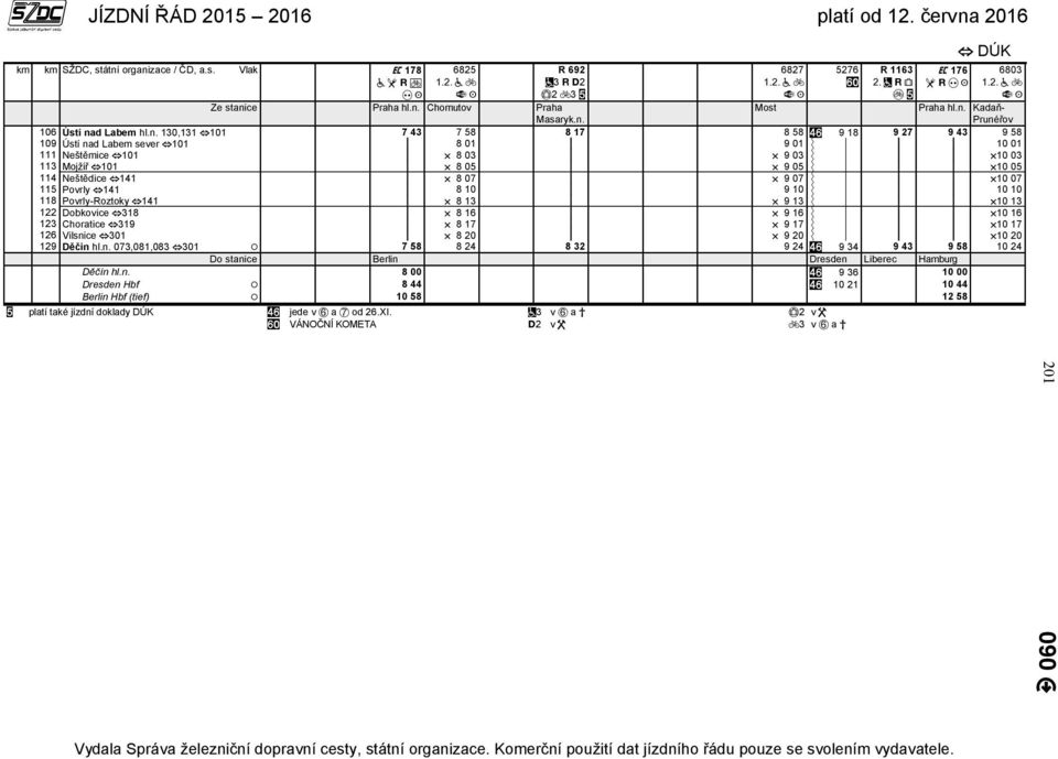 zace / ČD, a.s. Vlak 178 6825 R 692 3 2 2 3 6827 Most 5276 R 1163 176 DÚK 6803 Ze stani