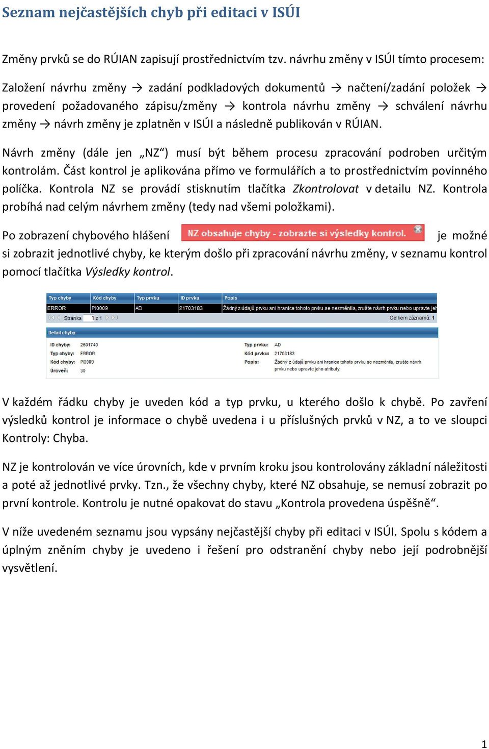 změny je zplatněn v ISÚI a následně publikován v RÚIAN. Návrh změny (dále jen NZ ) musí být během procesu zpracování podroben určitým kontrolám.