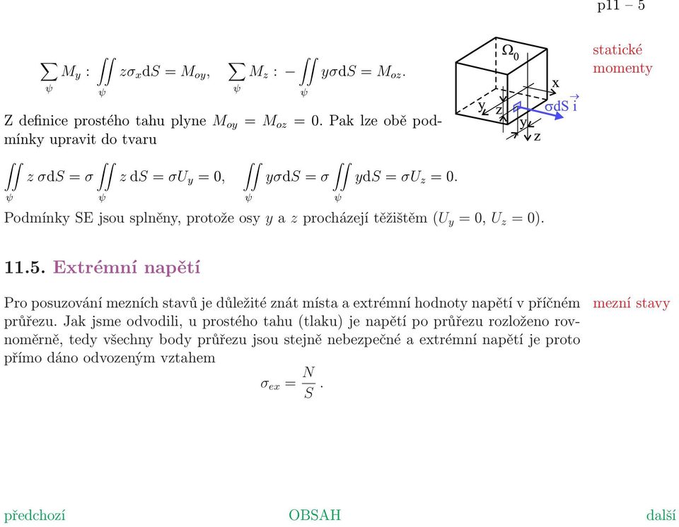 Podmínky SE jsou splněny, protože osy y a z procházejí těžištěm (U y = 0, U z = 0). 11.5.