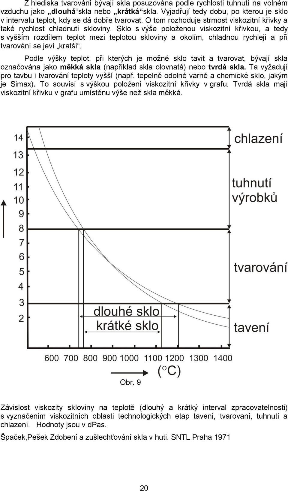 Sklo s výše položenou viskozitní křivkou, a tedy s vyšším rozdílem teplot mezi teplotou skloviny a okolím, chladnou rychleji a při tvarování se jeví kratší.