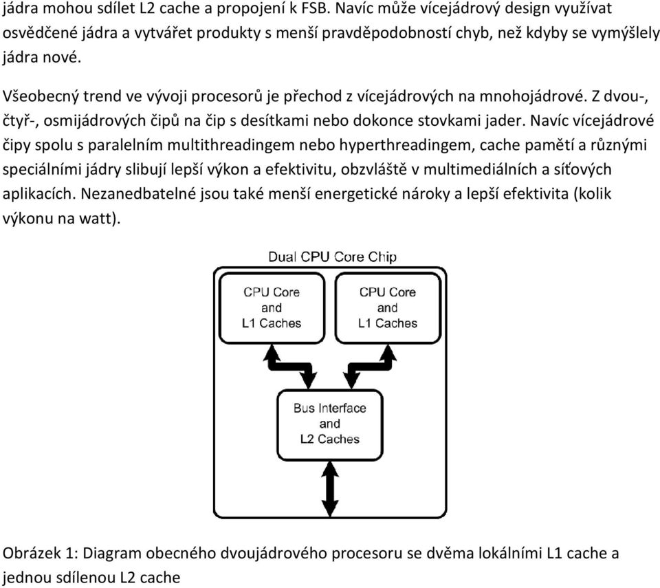 Navíc vícejádrové čipy spolu s paralelním multithreadingem nebo hyperthreadingem, cache pamětí a různými speciálními jádry slibují lepší výkon a efektivitu, obzvláště v multimediálních a