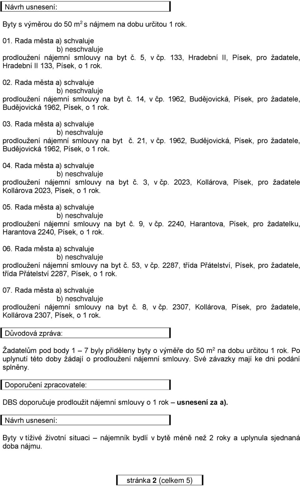 1962, Budějovická, Písek, pro žadatele, Budějovická 1962, Písek, o 1 rok. 03. Rada města a) schvaluje prodloužení nájemní smlouvy na byt č. 21, v čp.
