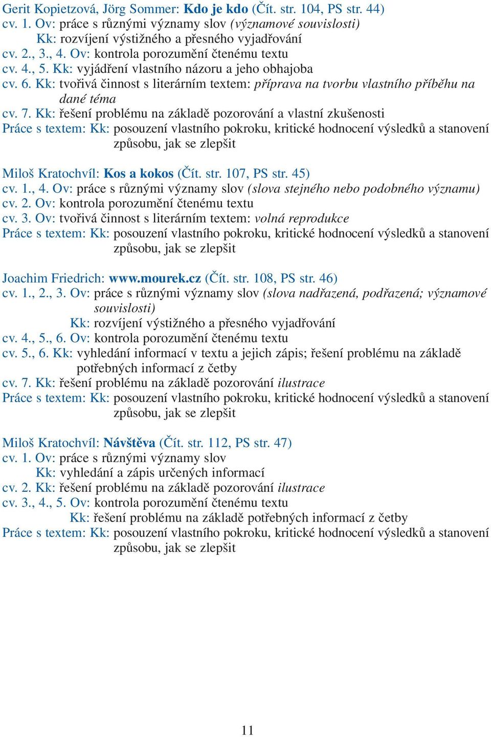 Kk: řešení problému na základě pozorování a vlastní zkušenosti Miloš Kratochvíl: Kos a kokos (Čít. str. 107, PS str. 45) cv. 1., 4.