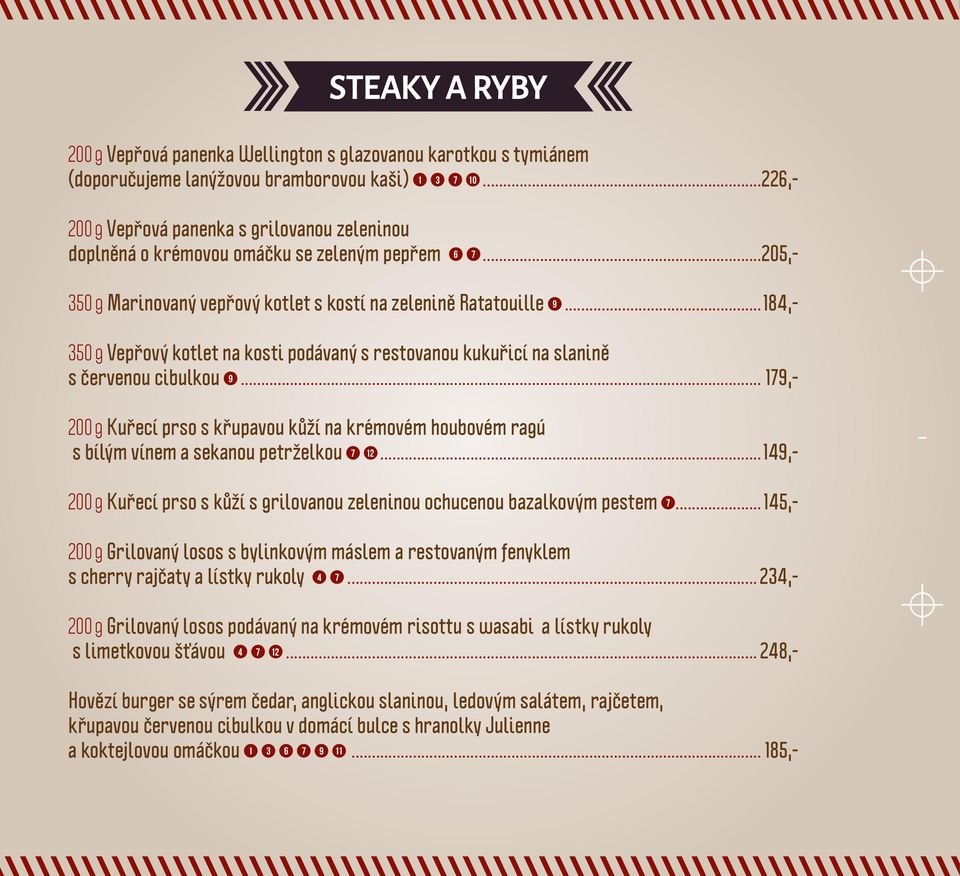 ..184,- 350 g Vepřový kotlet na kosti podávaný s restovanou kukuřicí na slanině s červenou cibulkou 9.