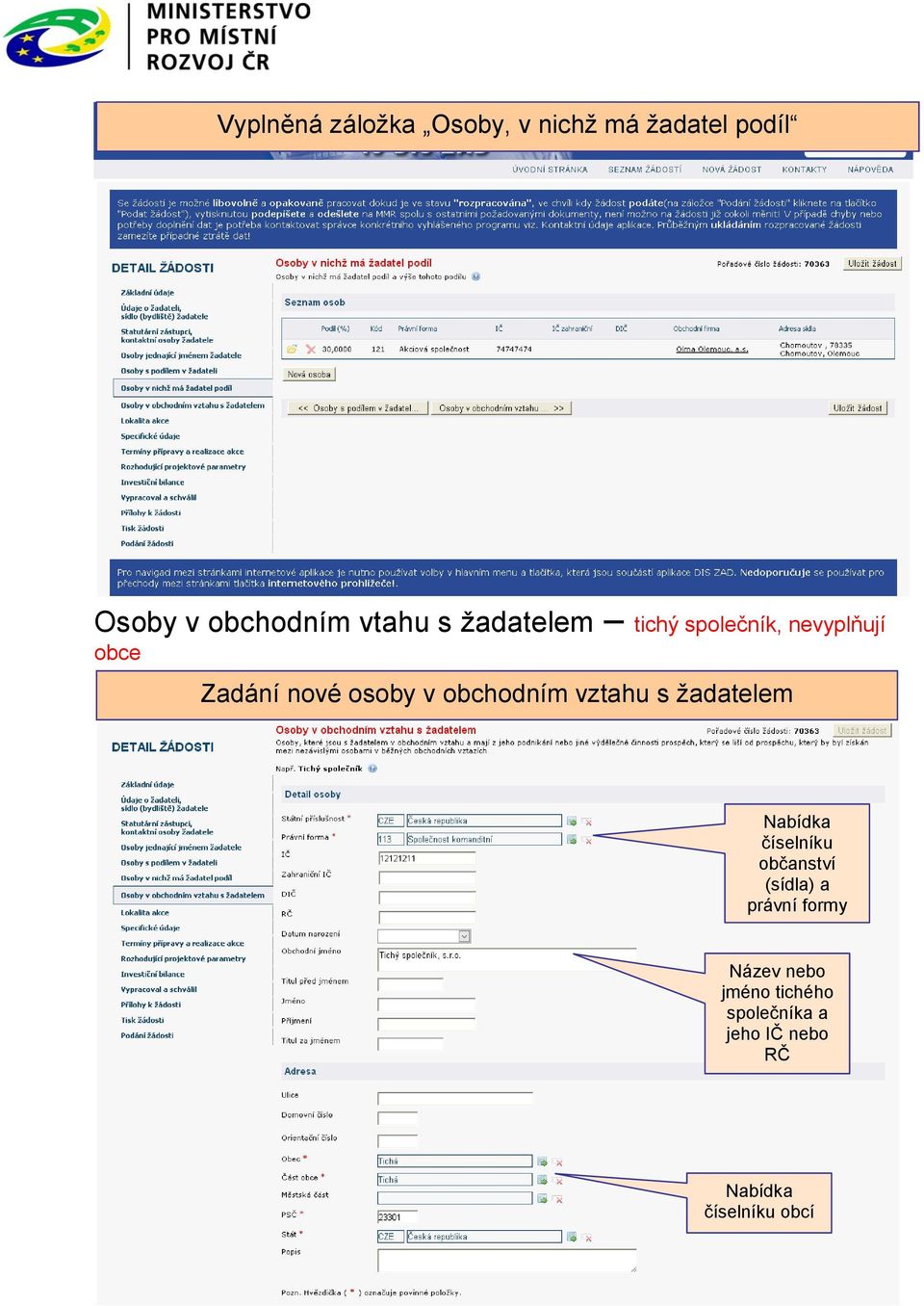 obchodním vztahu s žadatelem Nabídka číselníku občanství (sídla) a právní