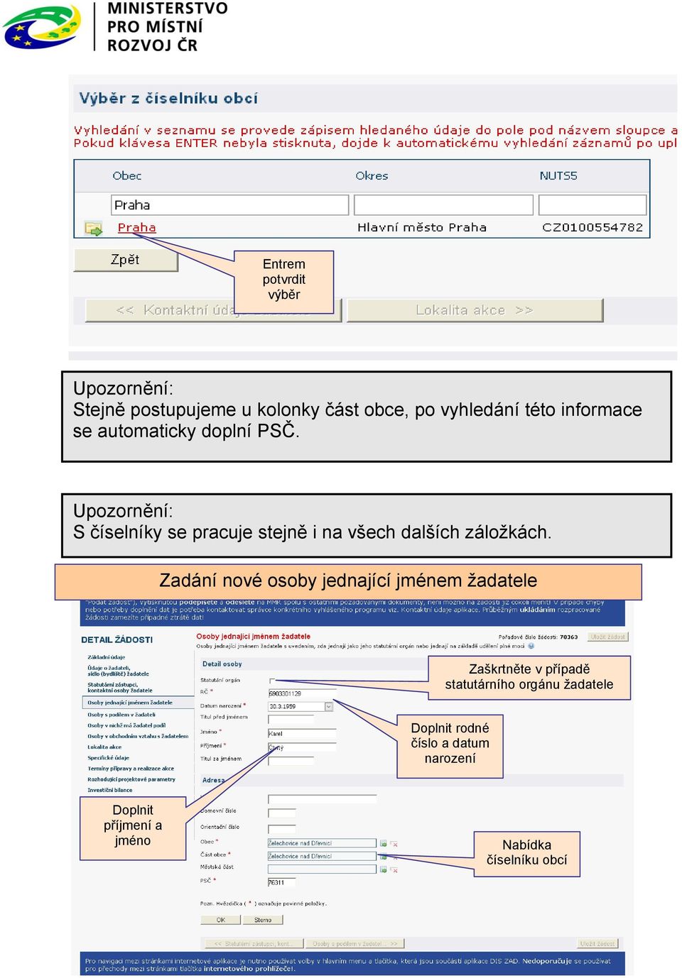 Osoby jednající jménem žadatele Zadání nové osoby jednající jménem žadatele Zaškrtněte v případě