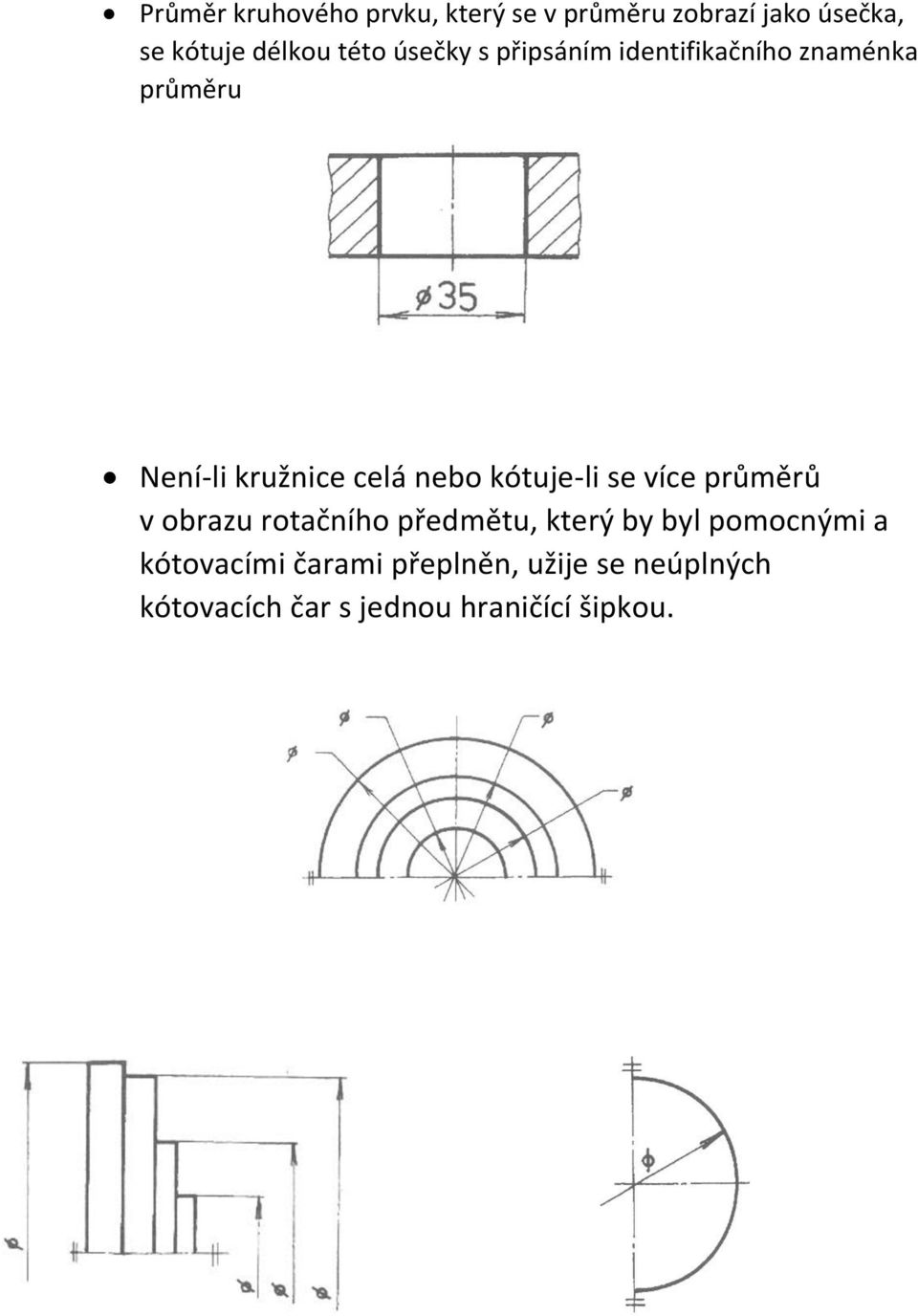 kótuje-li se více průměrů v obrazu rotačního předmětu, který by byl pomocnými a