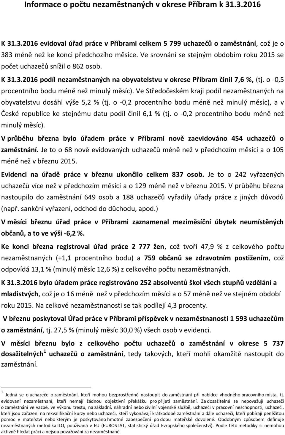 o -0,5 procentního bodu méně než minulý měsíc). Ve Středočeském kraji podíl nezaměstnaných na obyvatelstvu dosáhl výše 5,2 % (tj.