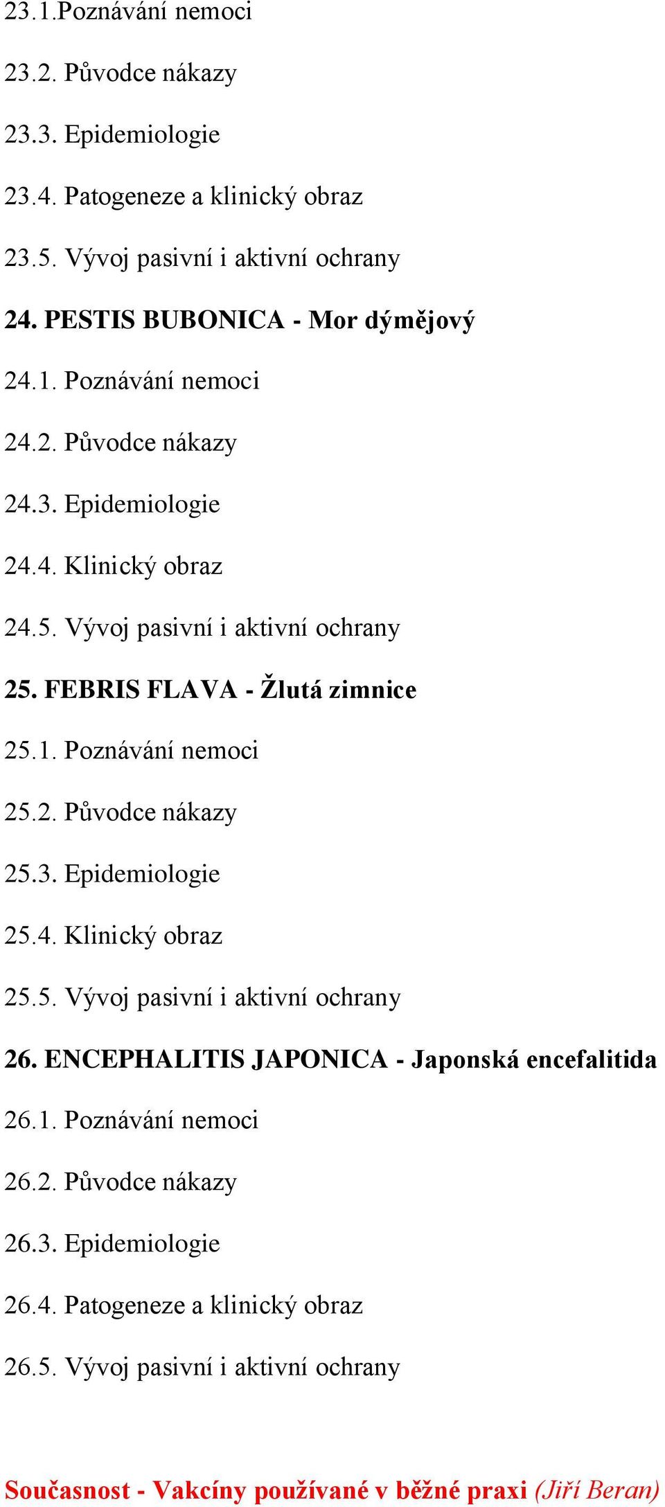 2. Původce nákazy 25.3. Epidemiologie 25.4. Klinický obraz 25.5. Vývoj pasivní i aktivní ochrany 26. ENCEPHALITIS JAPONICA - Japonská encefalitida 26.1. Poznávání nemoci 26.