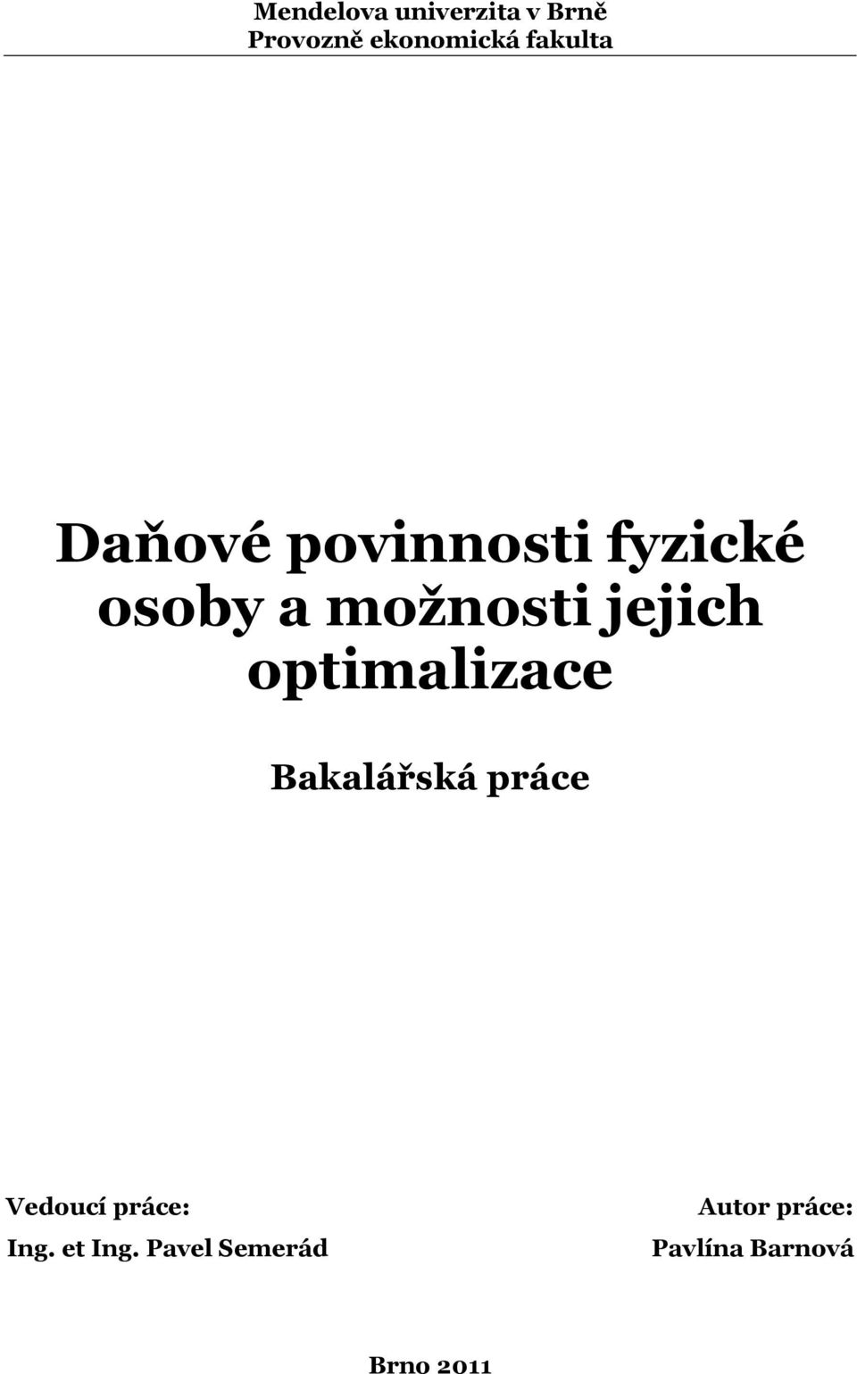 jejich optimalizace Bakalářská práce Vedoucí práce: