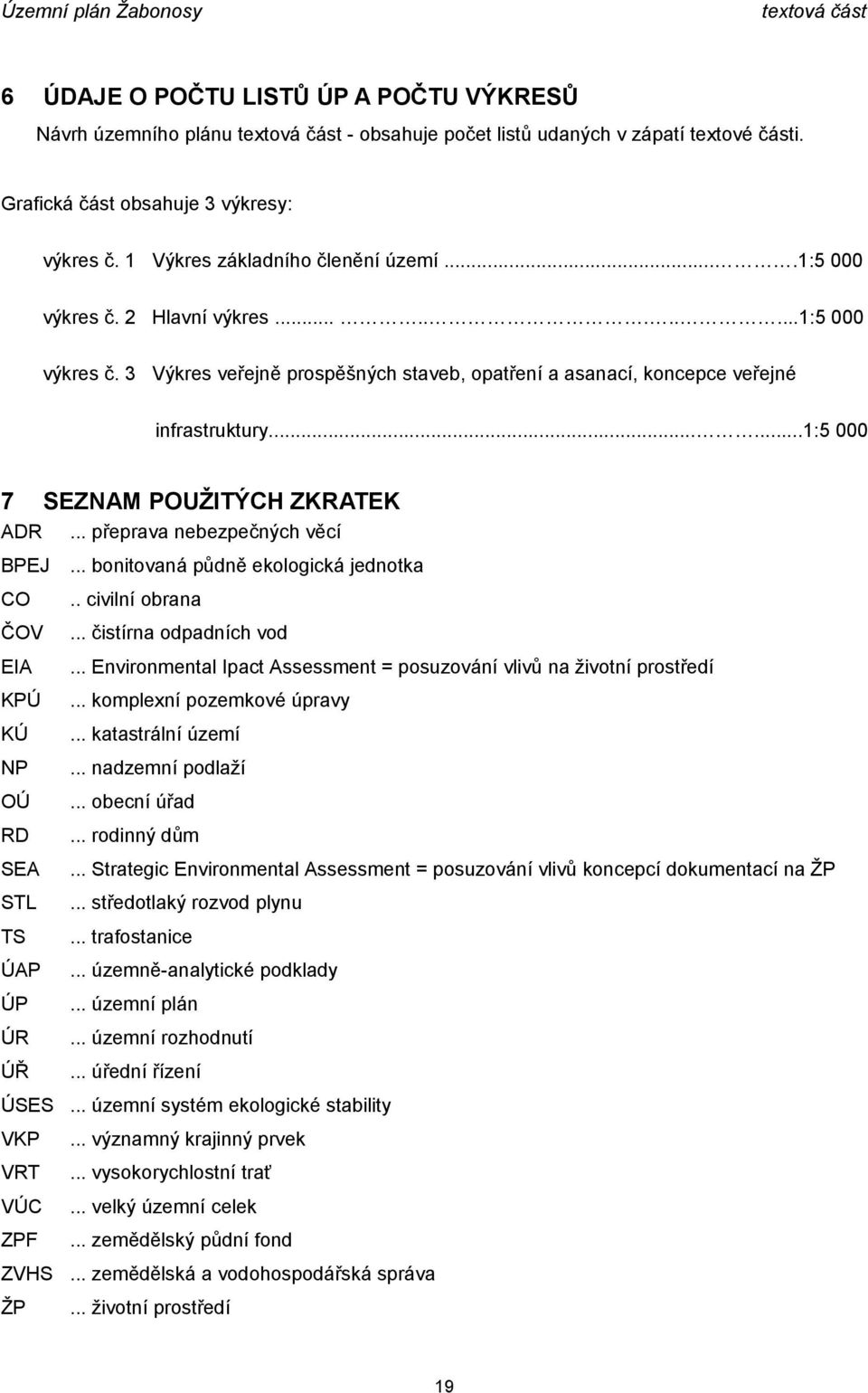 .. přeprava nebezpečných věcí BPEJ CO ČOV EIA KPÚ KÚ NP OÚ RD SEA STL TS ÚAP ÚP ÚR ÚŘ ÚSES VKP VRT VÚC ZPF ZVHS ŽP... bonitovaná půdně ekologická jednotka.. civilní obrana... čistírna odpadních vod.