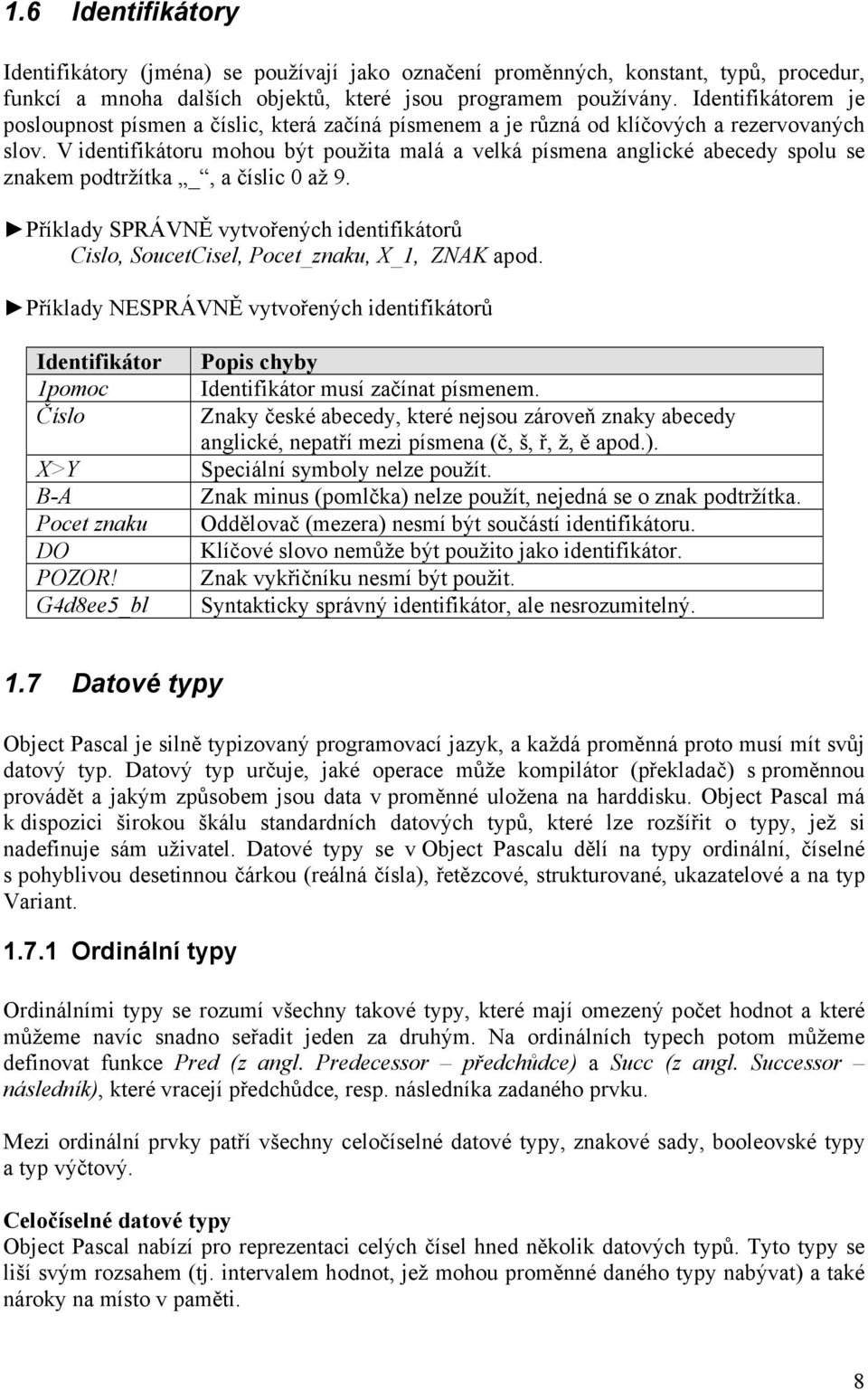 V identifikátoru mohou být použita malá a velká písmena anglické abecedy spolu se znakem podtržítka _, a číslic 0 až 9.