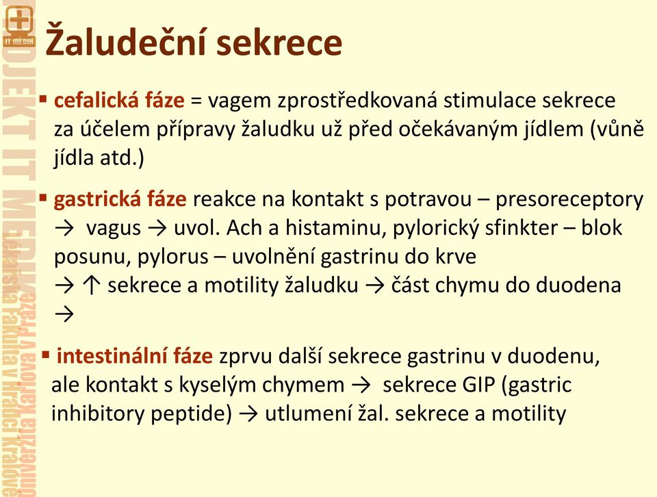 Ach a histaminu, pylorický sfinkter blok posunu, pylorus uvolnění gastrinu do krve sekrece a motility žaludku část chymu do