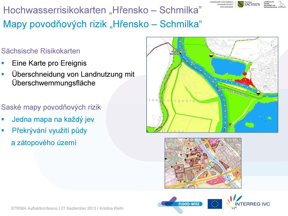 Überschneidung von Landnutzung mit Überschwemmungsfläche Saské mapy
