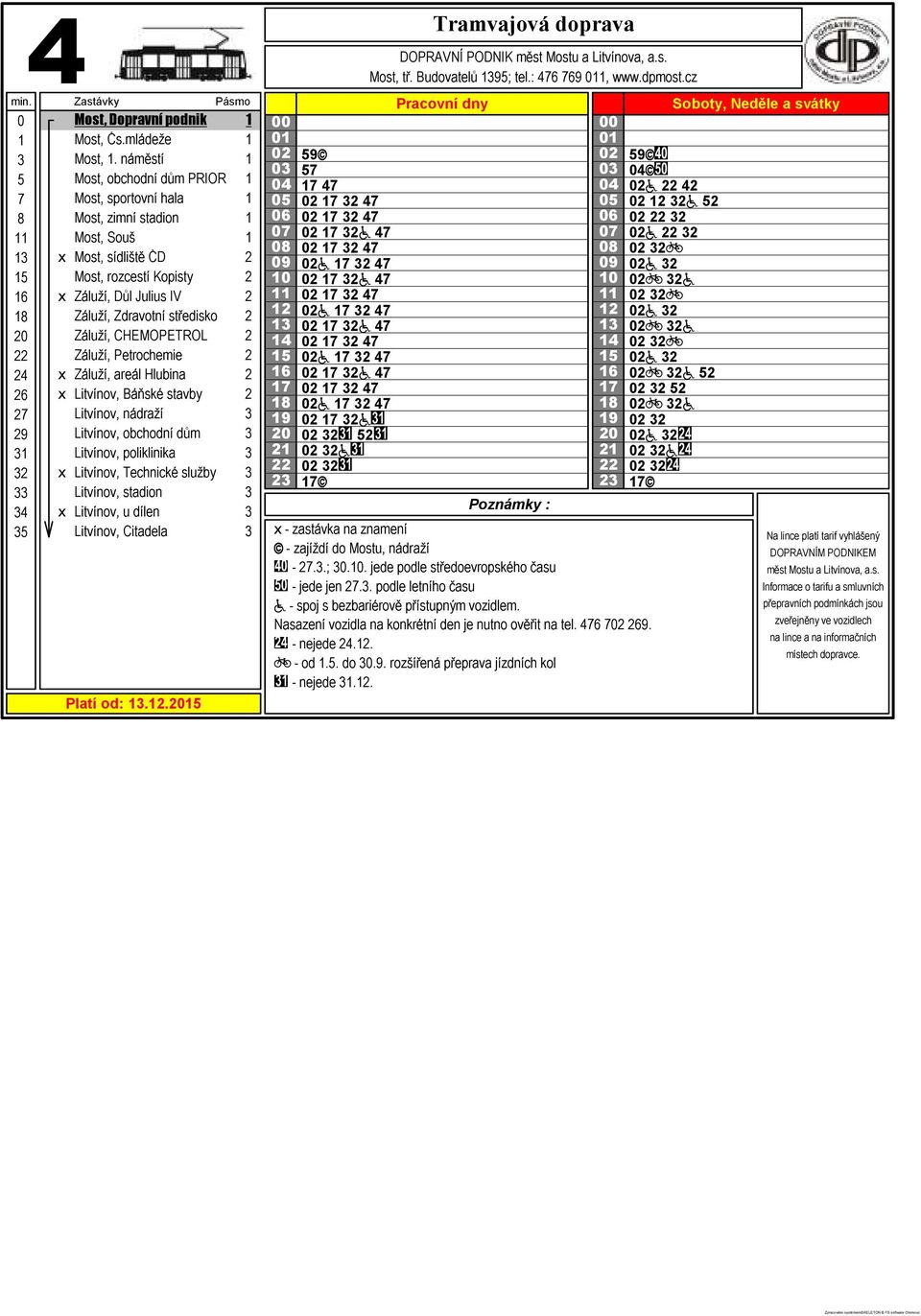 : 6 69, www.dpmost.cz - zajíždí do Mostu, nádraží -.3.; 3.