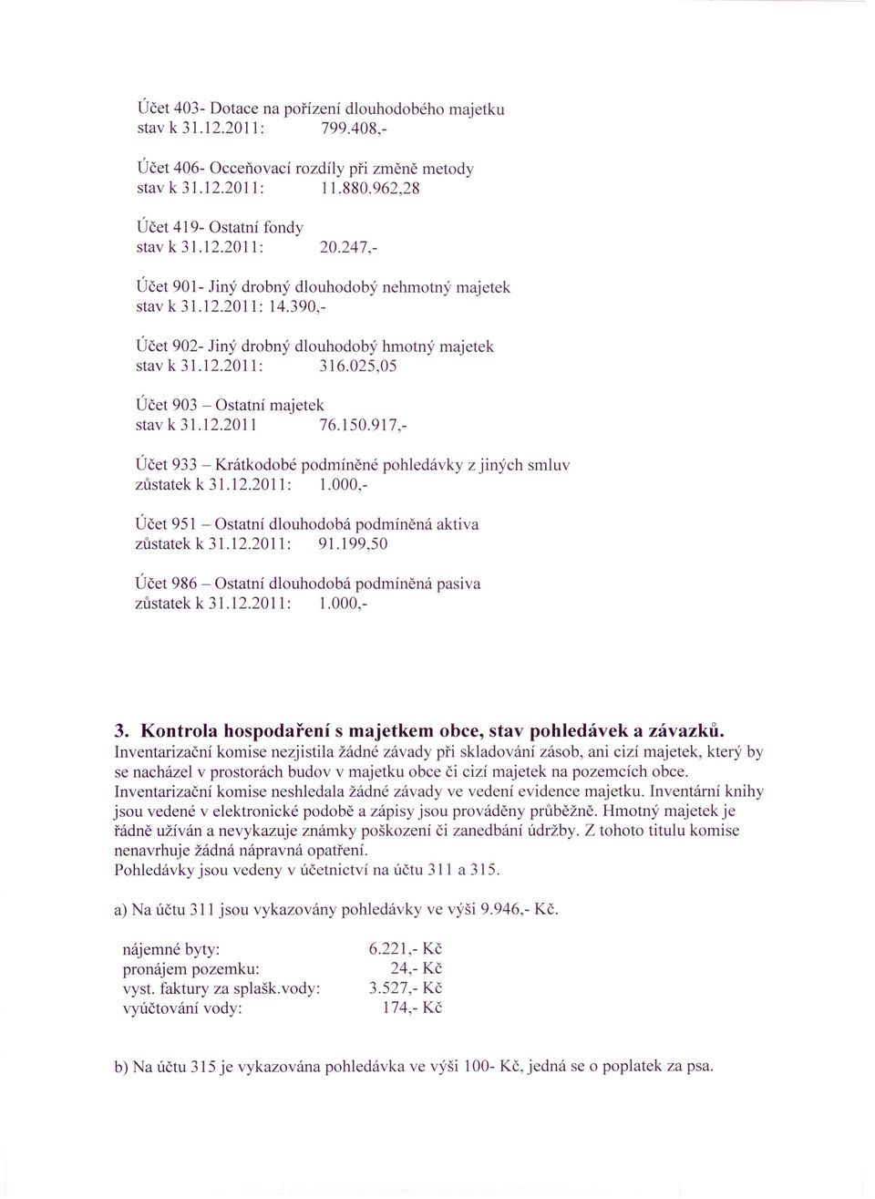 l50.917,- Účet 933 - Krátkodobé podmíněné pohledávky z jiných smluv zůstatek k 31.12.2011: 1.000,- Účet 951 - Ostatní dlouhodobá podmíněná aktiva zůstatek k 31.12.2011: 91.