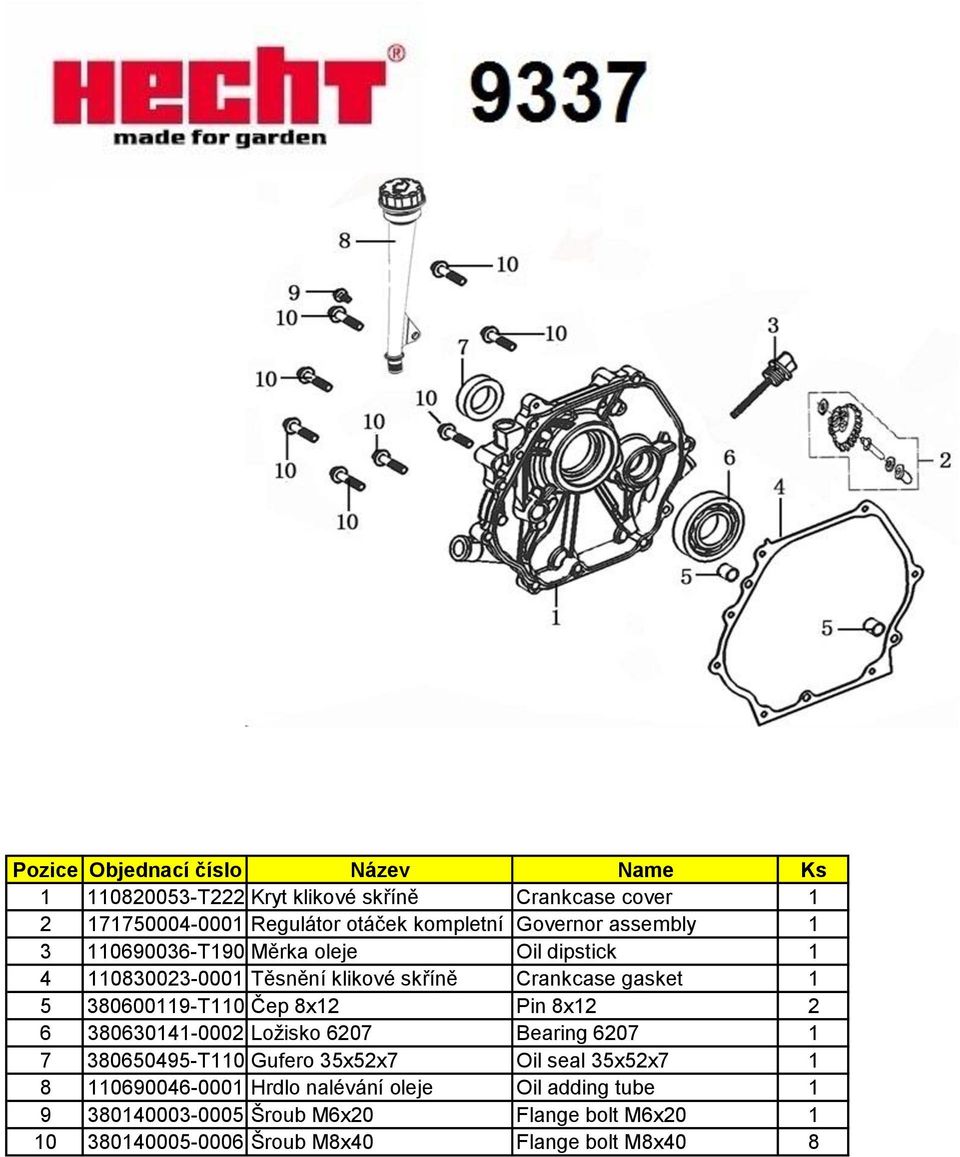 Pin 8x12 2 6 380630141-0002 Ložisko 6207 Bearing 6207 1 7 380650495-T110 Gufero 35x52x7 Oil seal 35x52x7 1 8 110690046-0001