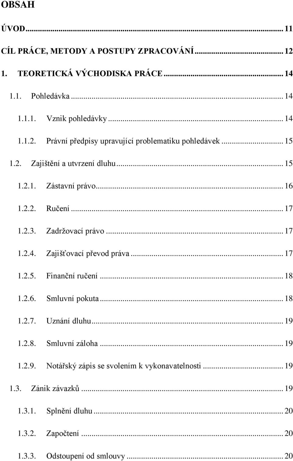 .. 18 1.2.6. Smluvní pokuta... 18 1.2.7. Uznání dluhu... 19 1.2.8. Smluvní záloha... 19 1.2.9. Notářský zápis se svolením k vykonavatelnosti... 19 1.3.