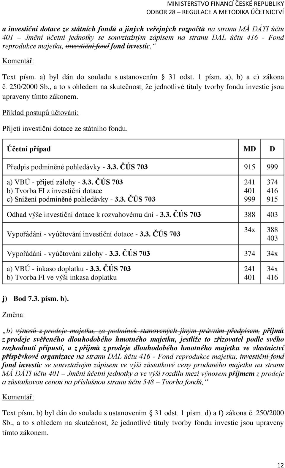 , a to s ohledem na skutečnost, že jednotlivé tituly tvorby fondu investic jsou upraveny tímto zákonem. Příklad postupů účtování: Přijetí investiční dotace ze státního fondu.