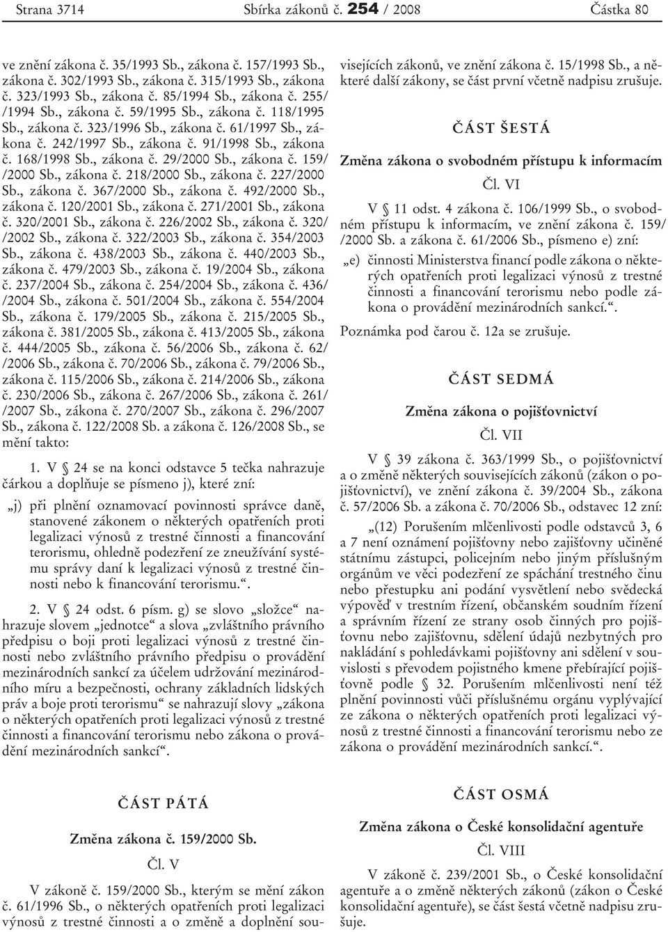 , zákona č. 29/2000 Sb., zákona č. 159/ /2000 Sb., zákona č. 218/2000 Sb., zákona č. 227/2000 Sb., zákona č. 367/2000 Sb., zákona č. 492/2000 Sb., zákona č. 120/2001 Sb., zákona č. 271/2001 Sb.