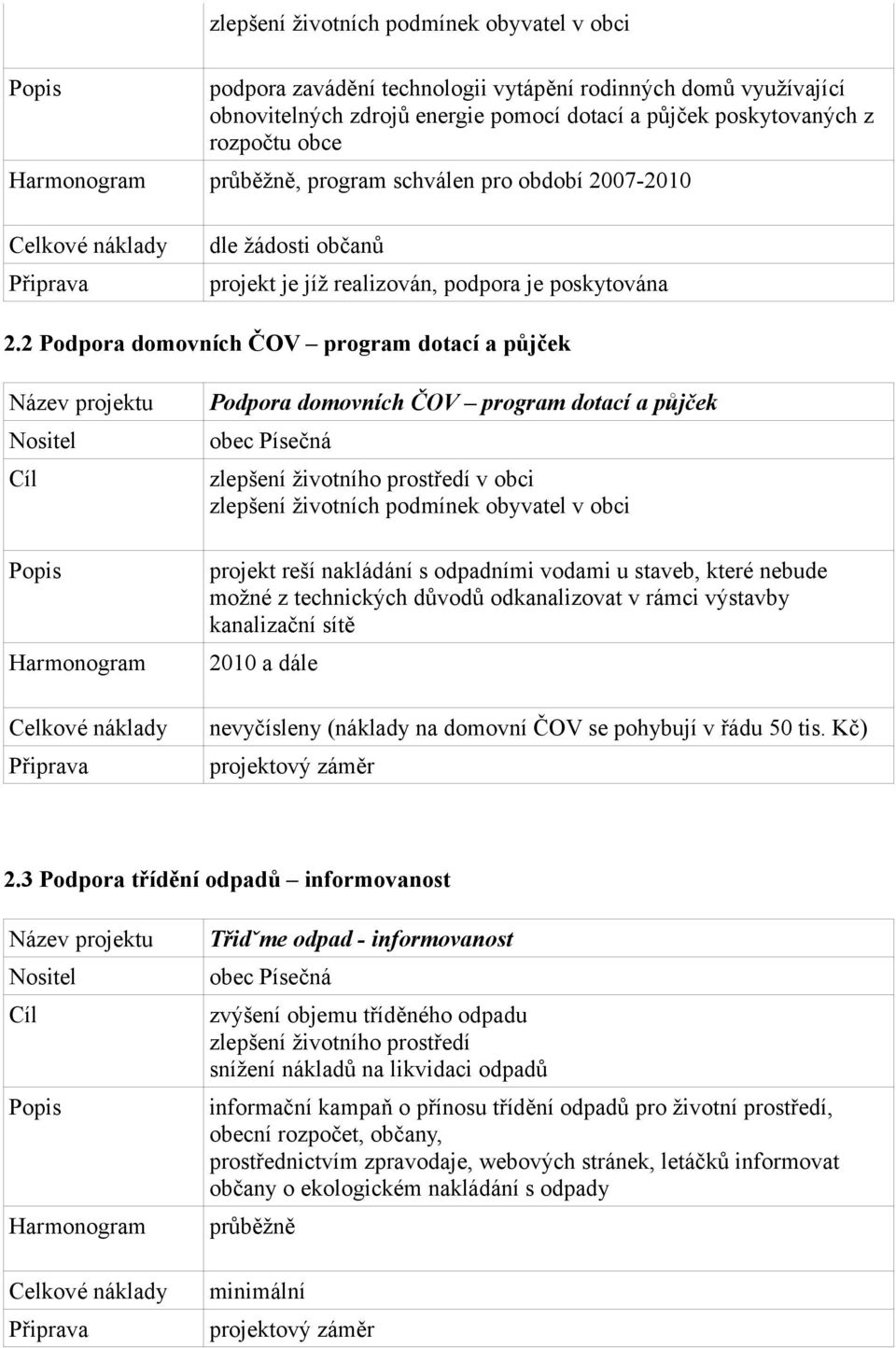 2 Podpora domovních ČOV program dotací a půjček Podpora domovních ČOV program dotací a půjček zlepšení životního prostředí v obci projekt reší nakládání s odpadními vodami u staveb, které nebude