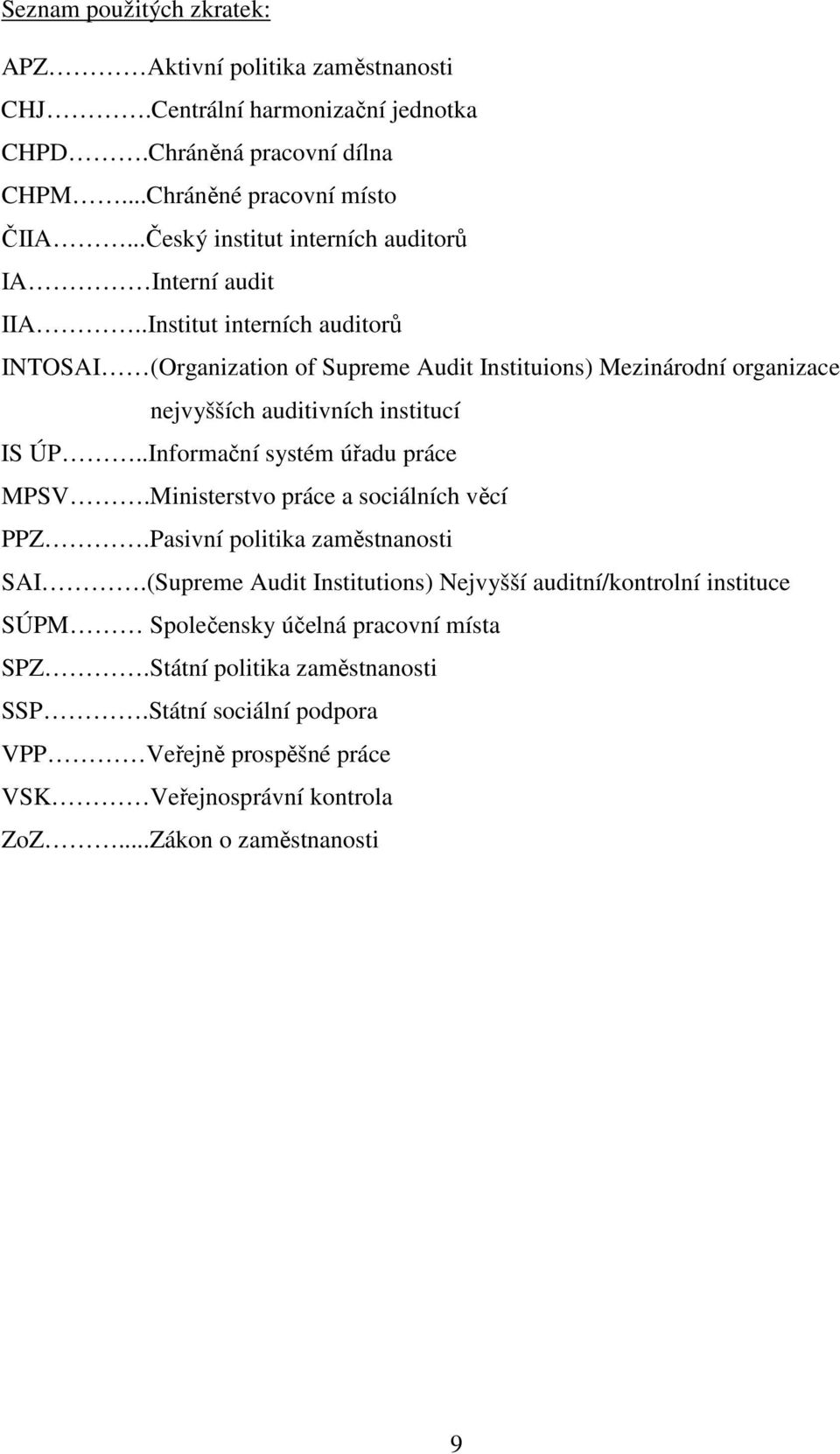 .Institut interních auditorů INTOSAI (Organization of Supreme Audit Instituions) Mezinárodní organizace nejvyšších auditivních institucí IS ÚP..Informační systém úřadu práce MPSV.