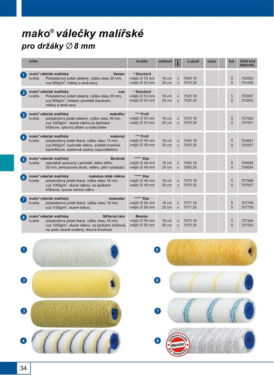 vnìjší mm vnìjší mm cm cm 0 0..0..0 váleèek malíøský makonyl polyamidový potah tkaný, výška vlasu mm, cca 90g/m, kudrnaté vlákno, zvláštì trvanlivé, bezfuflíkové, etrémnì odolný rozpouštìdlùm.