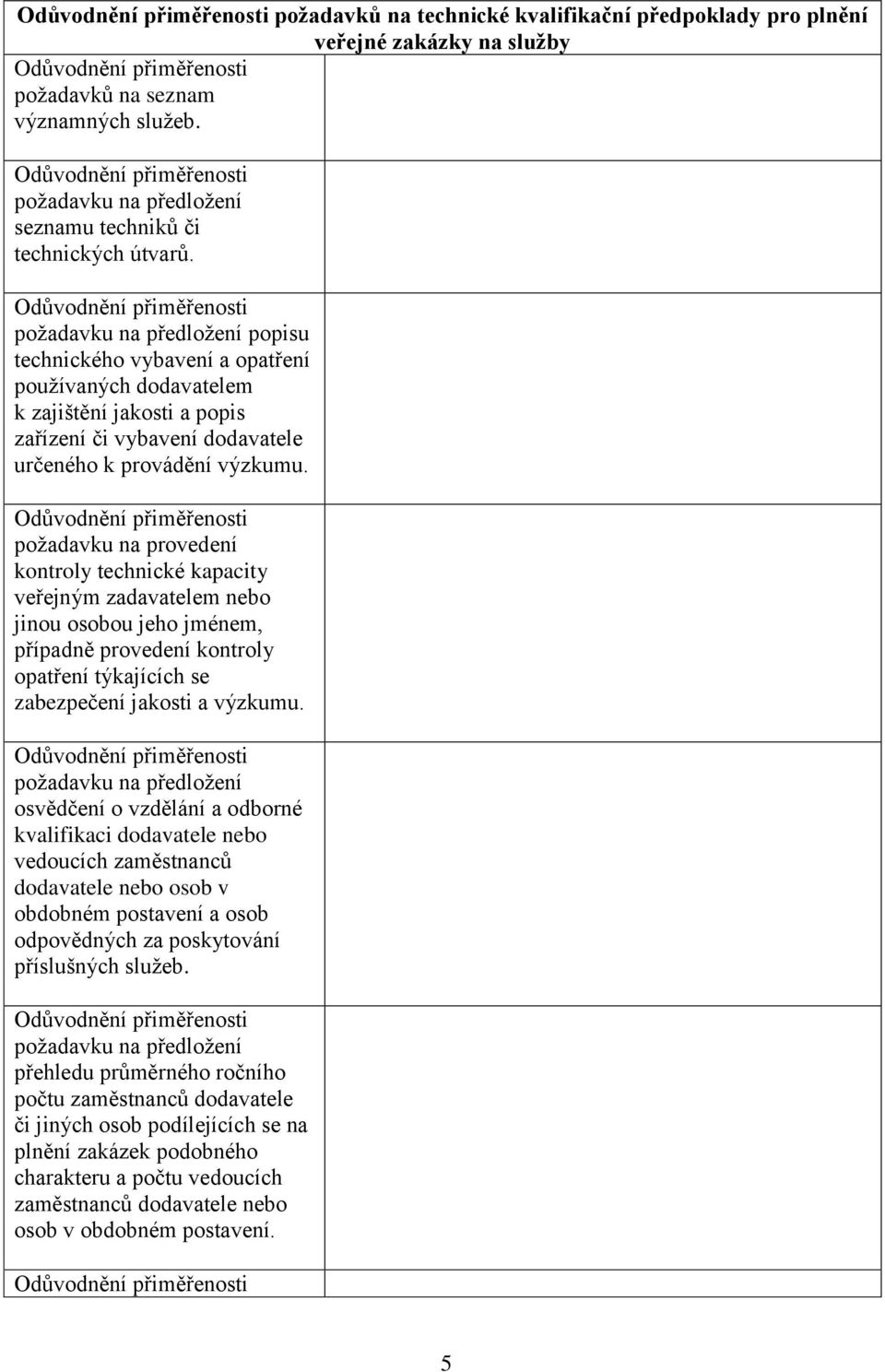 požadavku na provedení kontroly technické kapacity veřejným zadavatelem nebo jinou osobou jeho jménem, případně provedení kontroly opatření týkajících se zabezpečení jakosti a výzkumu.