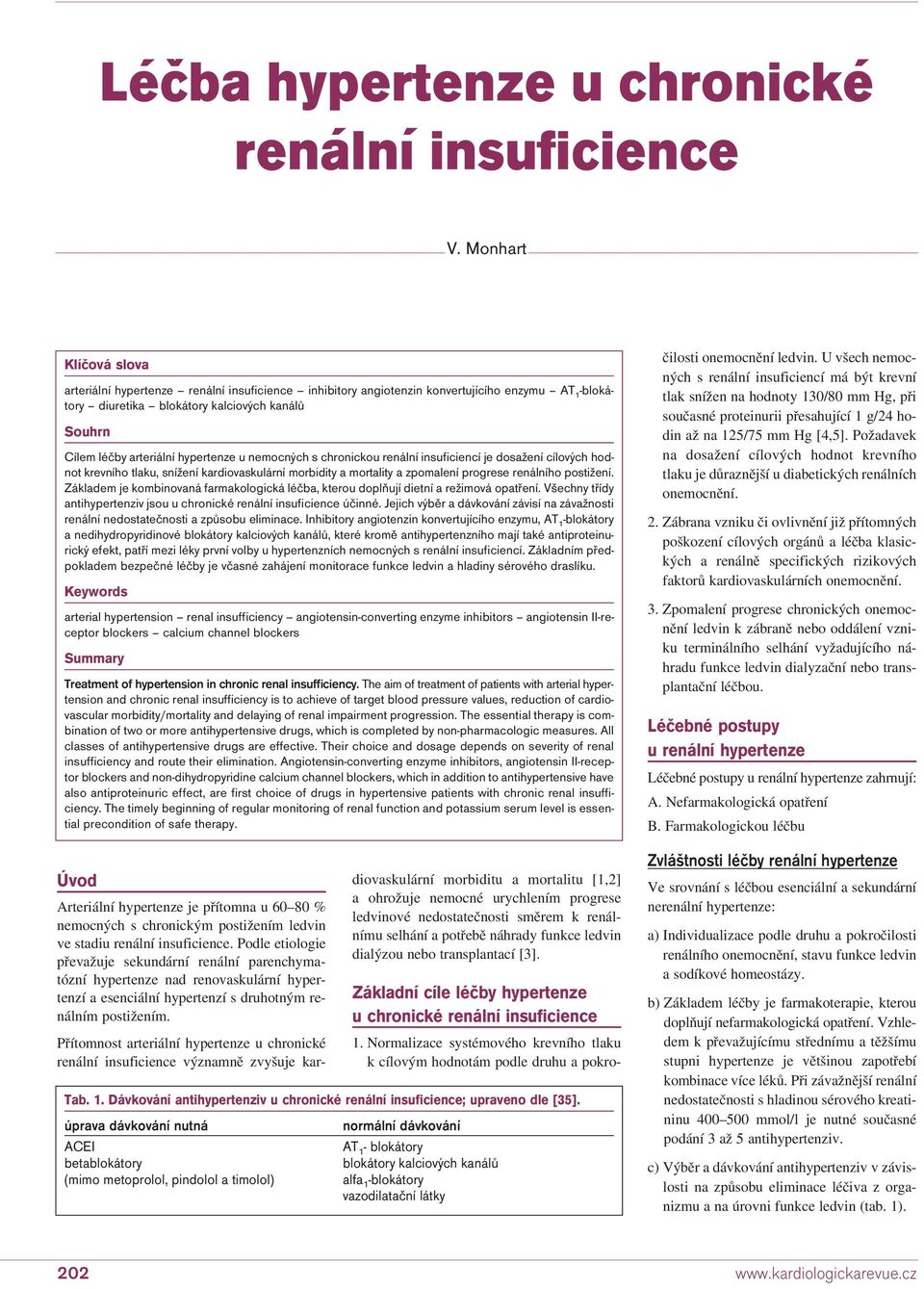 hypertenze u nemocných s chronickou renální insuficiencí je dosažení cílových hodnot krevního tlaku, snížení kardiovaskulární morbidity a mortality a zpomalení progrese renálního postižení.