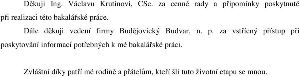 Dále děkuji vedení firmy Budějovický Budvar, n. p.