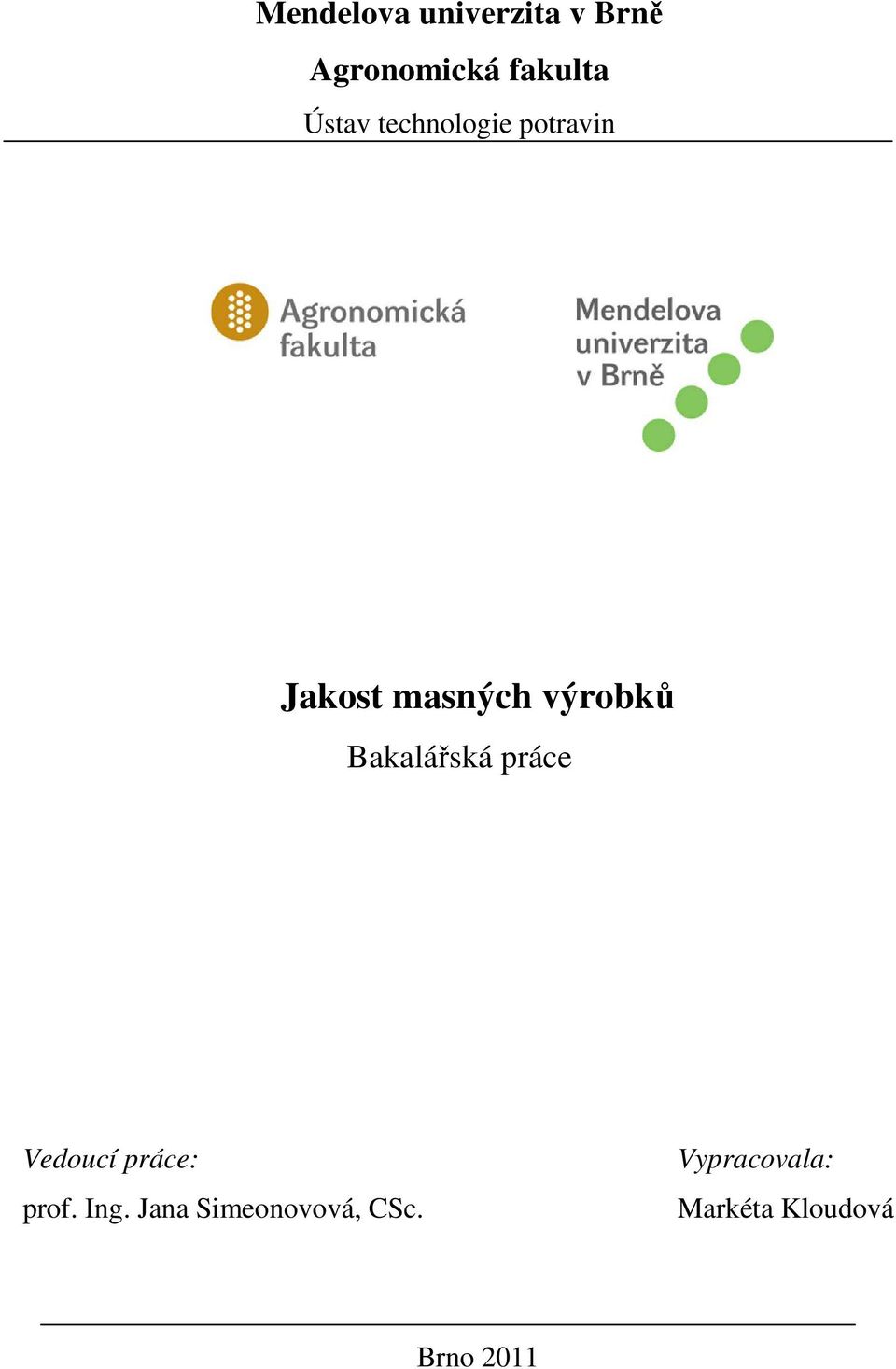 Bakalářská práce Vedoucí práce: prof. Ing.