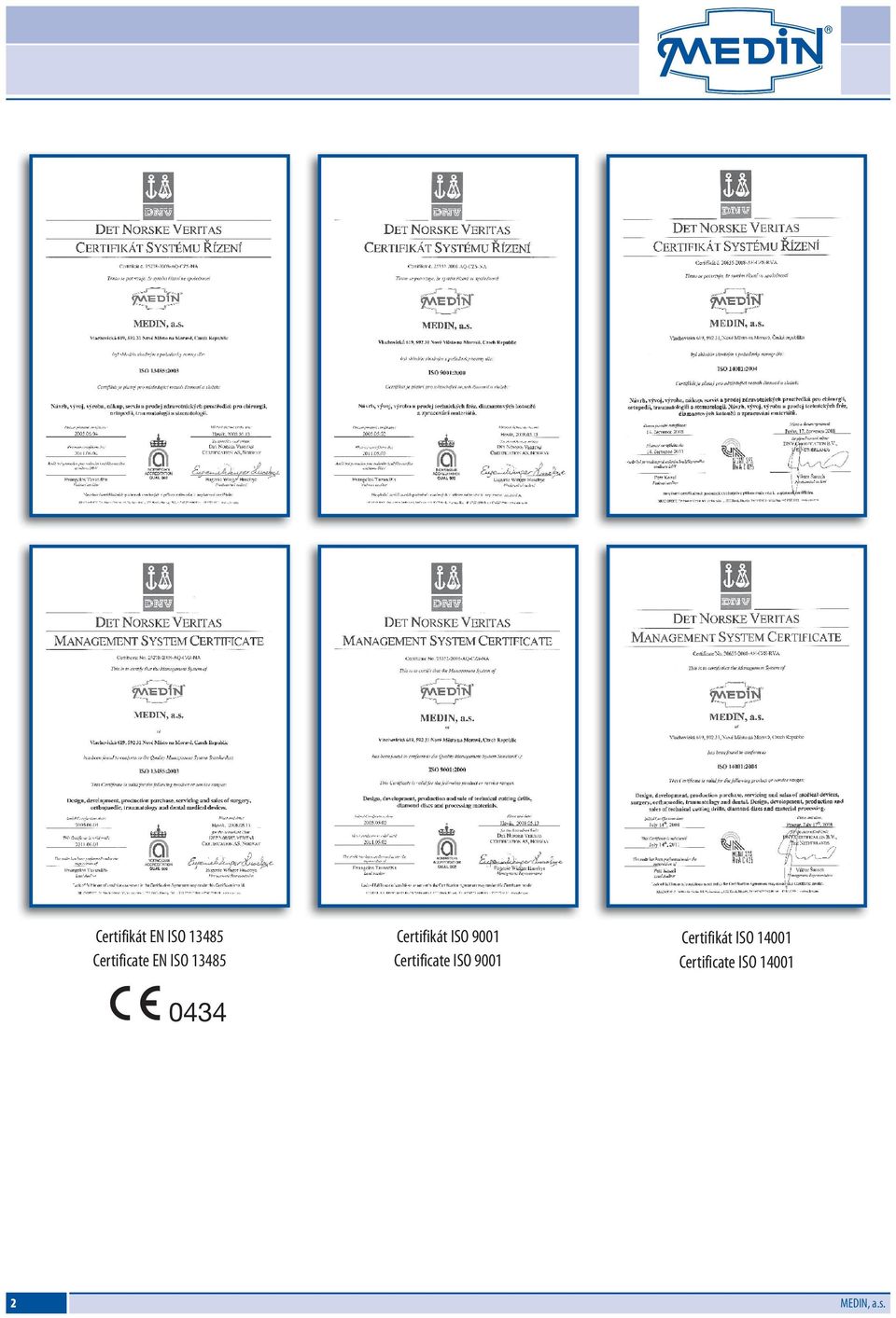 Certificate ISO 9001 Certifikát ISO