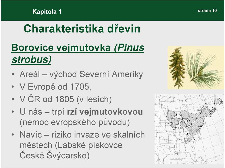 od 1805 (v lesích) U nás trpí rzí vejmutovkovou (nemoc evropského