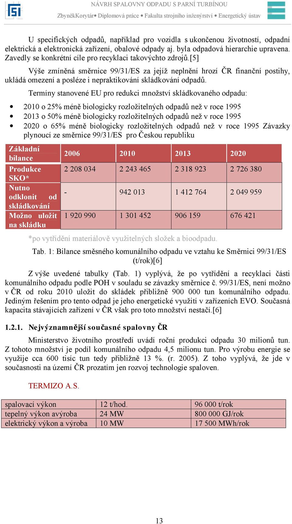 Termíny stanovené EU pro redukci množství skládkovaného odpadu: 2010 o 25% méně biologicky rozložitelných odpadů než v roce 1995 2013 o 50% méně biologicky rozložitelných odpadů než v roce 1995 2020