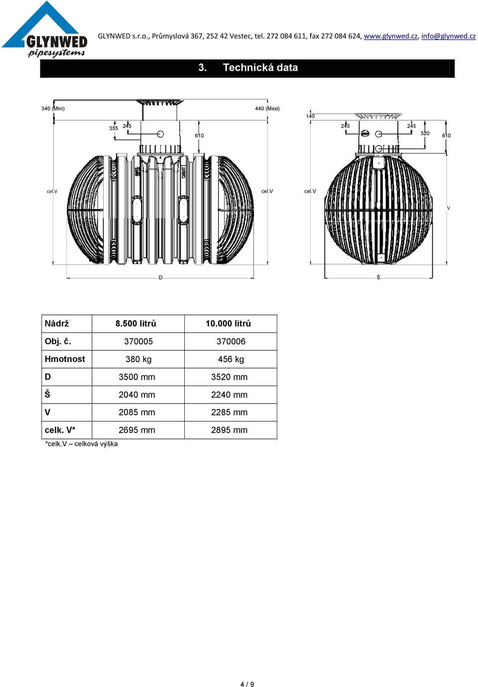 370005 370006 Hmotnost 380 kg 456 kg D 3500 mm 3520 mm Š 2040 mm 2240