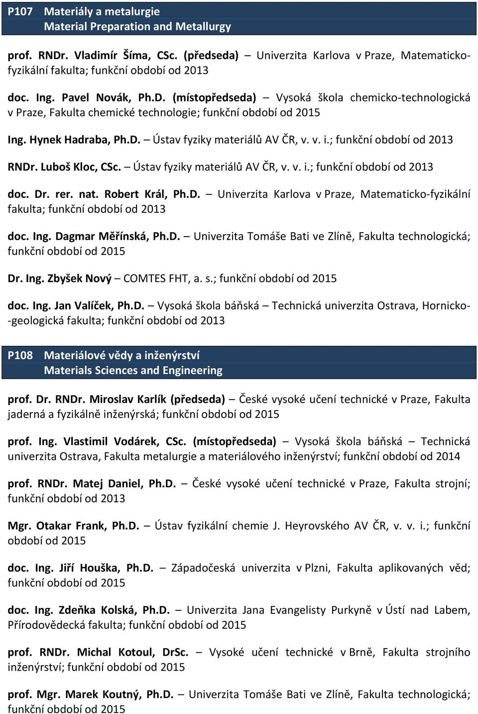 Ing. Dagmar Měřínská, Ph.D. Univerzita Tomáše Bati ve Zlíně, Fakulta technologická; Dr. Ing. Zbyšek Nový COMTES FHT, a. s.; doc. Ing. Jan Valíček, Ph.D. Vysoká škola báňská Technická univerzita Ostrava, Hornicko- -geologická fakulta; P108 Materiálové vědy a inženýrství Materials Sciences and Engineering prof.