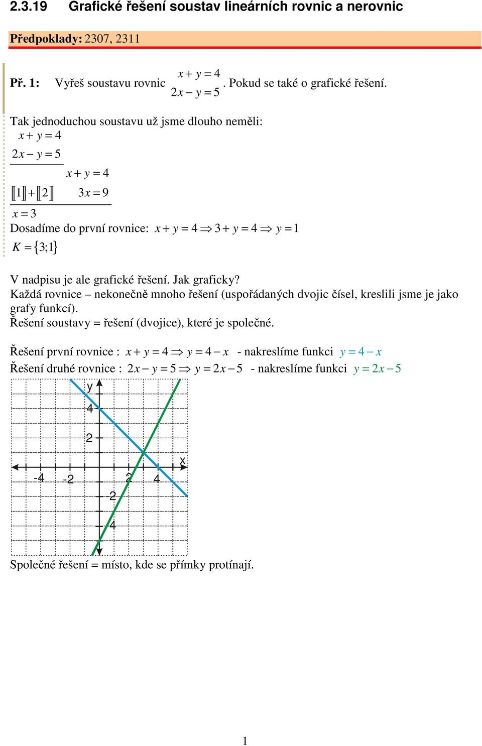 řešení. Jak grafick? Každá rovnice nekonečně mnoho řešení (uspořádaných dvojic čísel, kreslili jsme je jako graf funkcí).