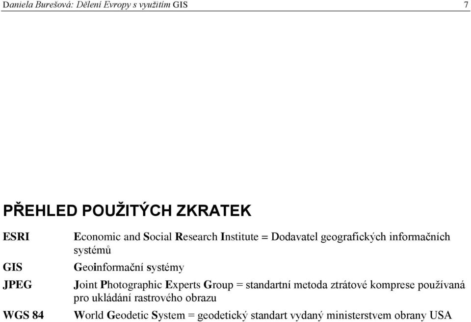 Geoinformační systémy Joint Photographic Experts Group = standartní metoda ztrátové komprese