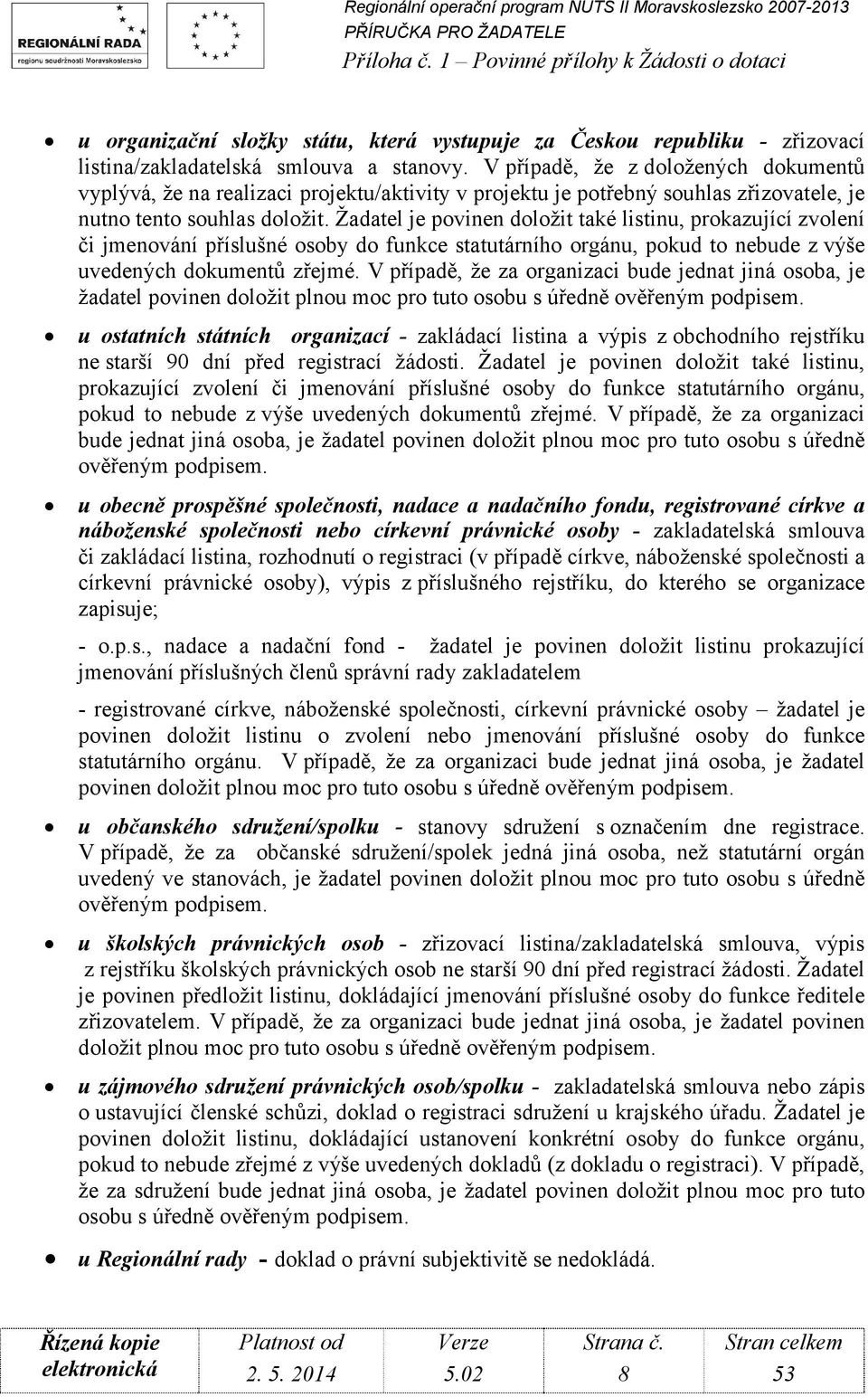 Žadatel je povinen doložit také listinu, prokazující zvolení či jmenování příslušné osoby do funkce statutárního orgánu, pokud to nebude z výše uvedených dokumentů zřejmé.