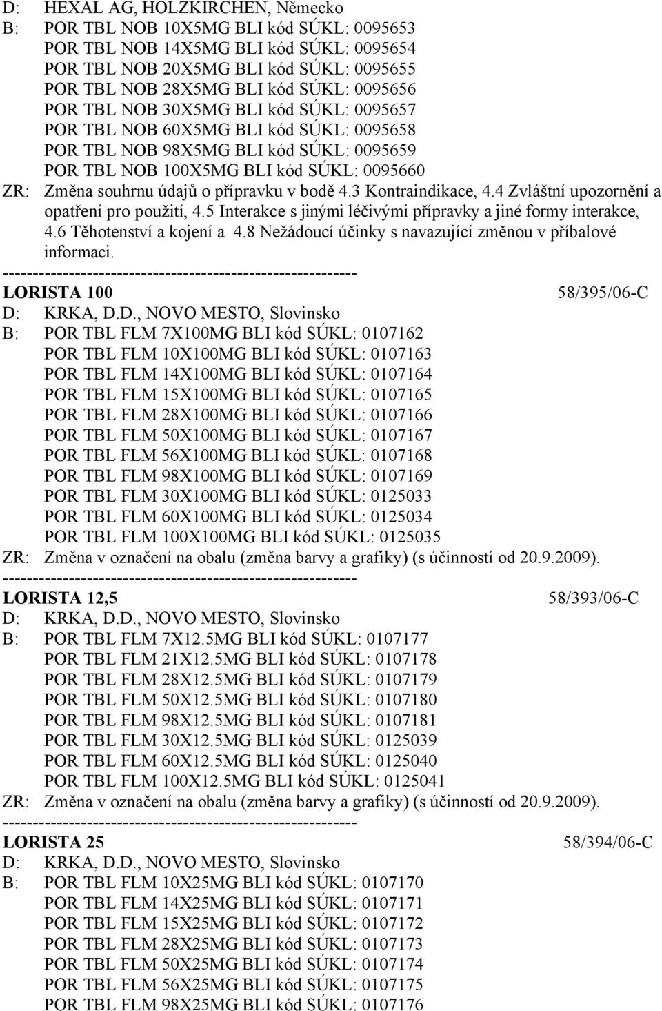 v bodě 4.3 Kontraindikace, 4.4 Zvláštní upozornění a opatření pro použití, 4.5 Interakce s jinými léčivými přípravky a jiné formy interakce, 4.6 Těhotenství a kojení a 4.