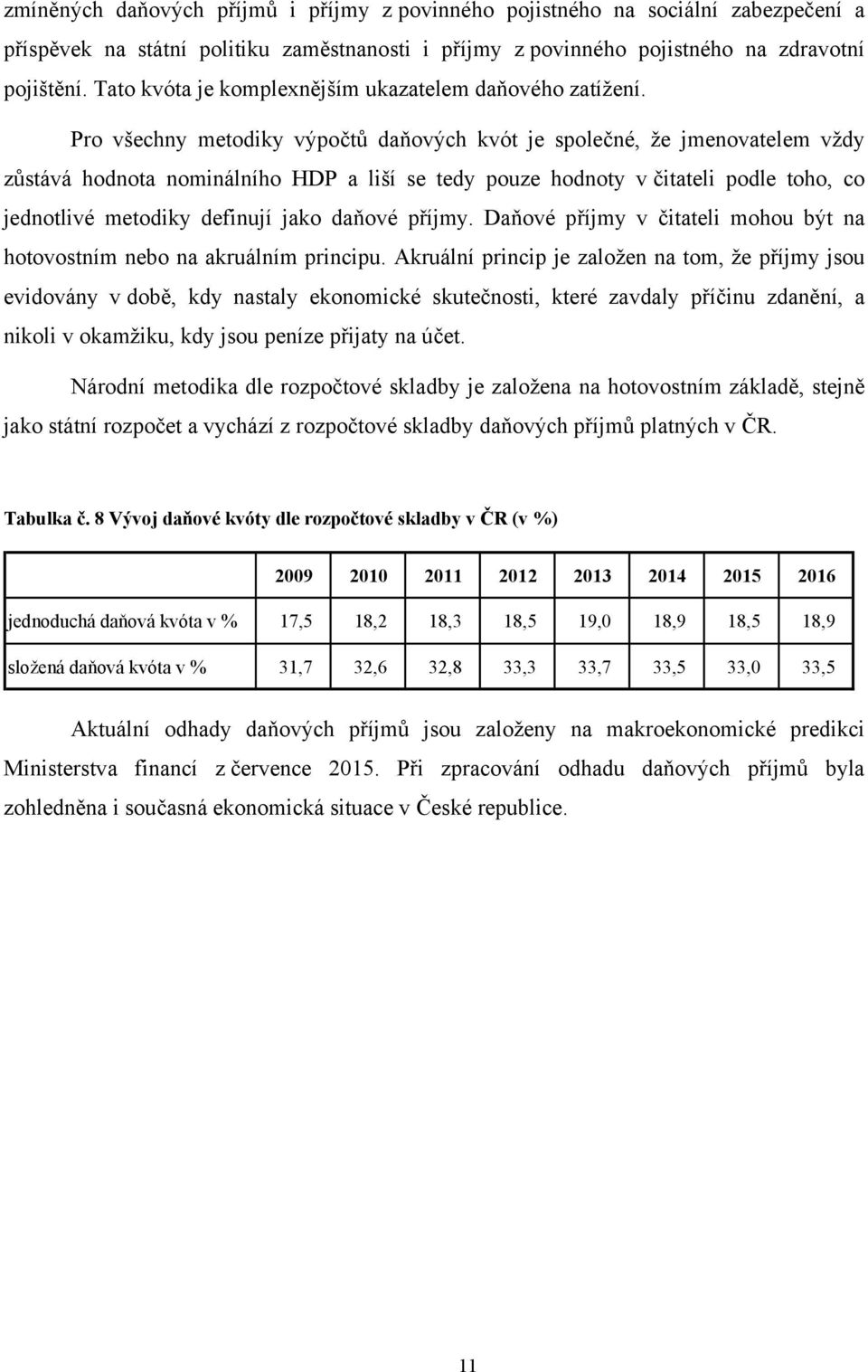 Pro všechny metodiky výpočtů daňových kvót je společné, že jmenovatelem vždy zůstává hodnota nominálního HDP a liší se tedy pouze hodnoty v čitateli podle toho, co jednotlivé metodiky definují jako