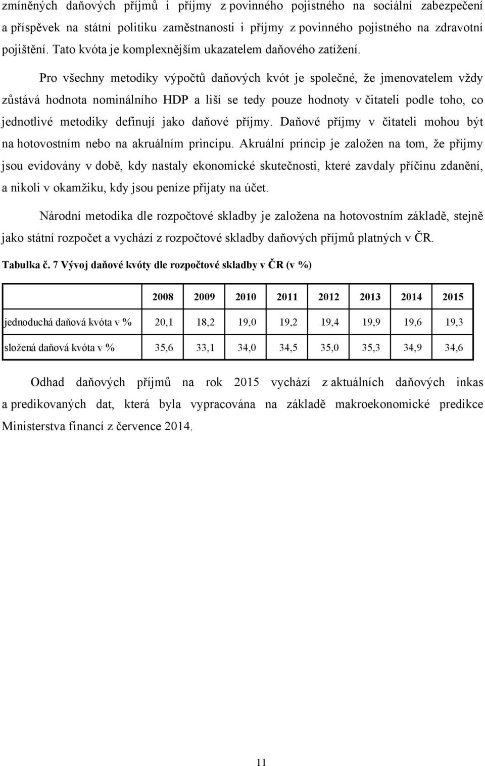 Pro všechny metodiky výpočtů daňových kvót je společné, že jmenovatelem vždy zůstává hodnota nominálního HDP a liší se tedy pouze hodnoty v čitateli podle toho, co jednotlivé metodiky definují jako
